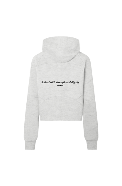 Proverbs 31:25 Cropped Hoodie - Gray
