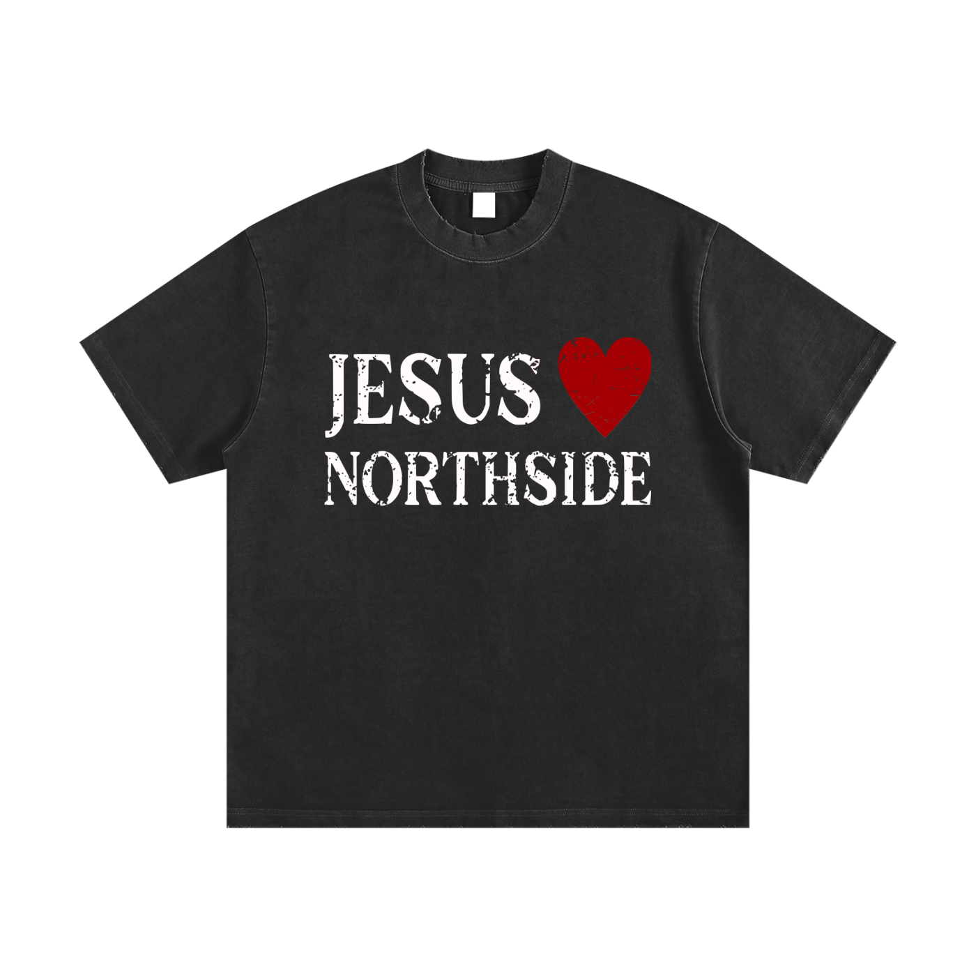 'Jesus loves Northside' Heavyweight Washed Tee - Black