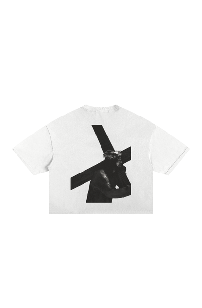 He is Worthy Frayed Cropped Tee - White