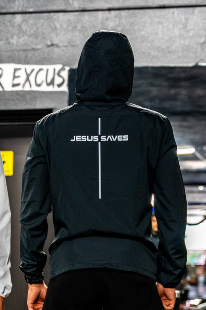 'Jesus Saves' Windbreaker - Black