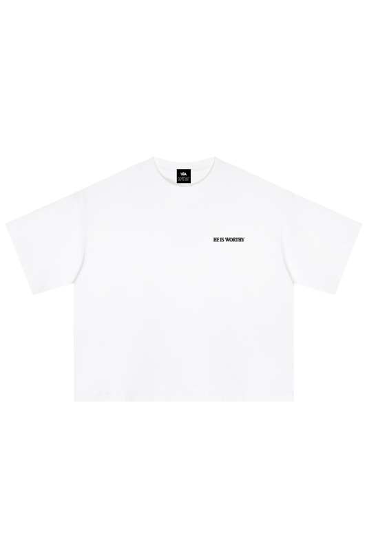 He is Worthy Cropped Tee - White