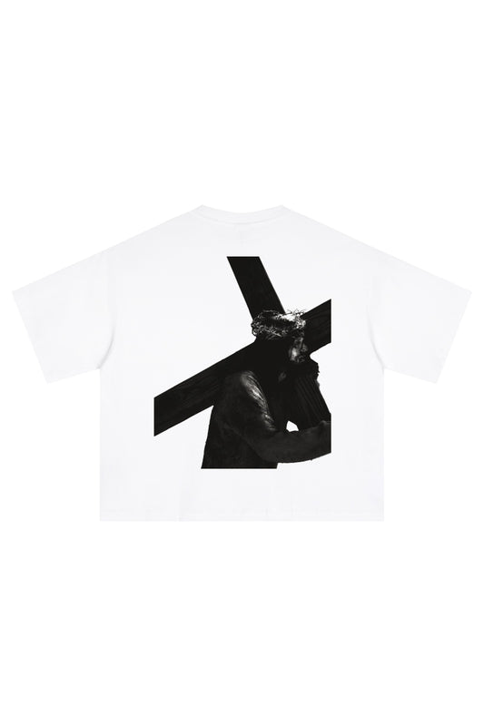'The Cross An Instrument of Surrender' Cropped Tee - White