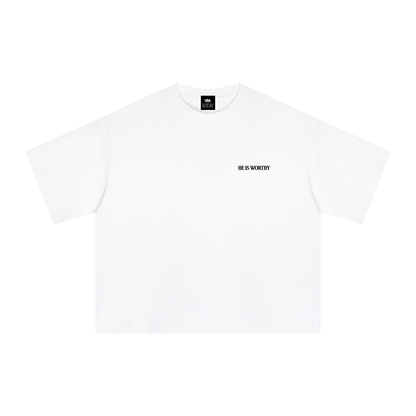 He is Worthy Cropped Tee - White